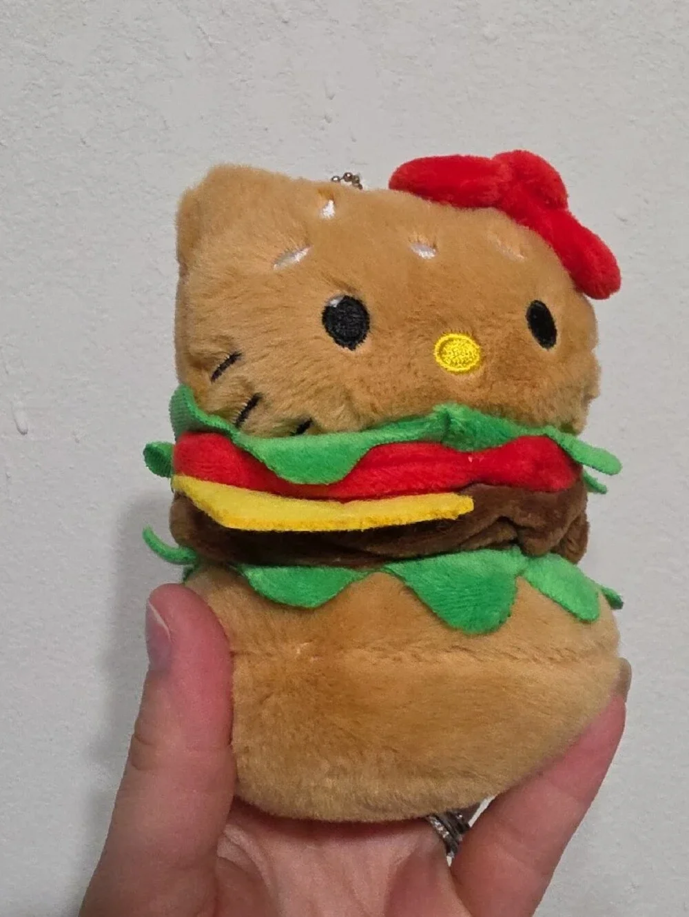 Hello Kitty Plush Burger Keychain - Brown, Red & Green
